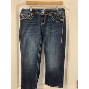 VIGOSS, The Dublin, Rhinestone Embellished, Embroidered Capri Jeans, Size 7/8